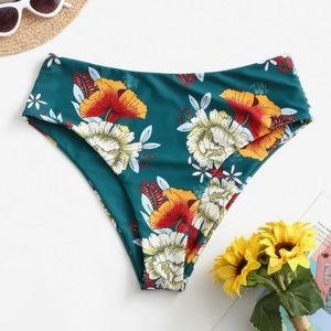 Teal High waisted floral bikini bottom